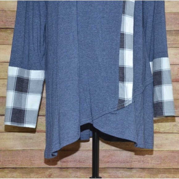 Womens Blue Plaid Long Sleeve Cowl Neck Tunic Shirt Top Size XXL Career Stretch - Picture 4 of 9